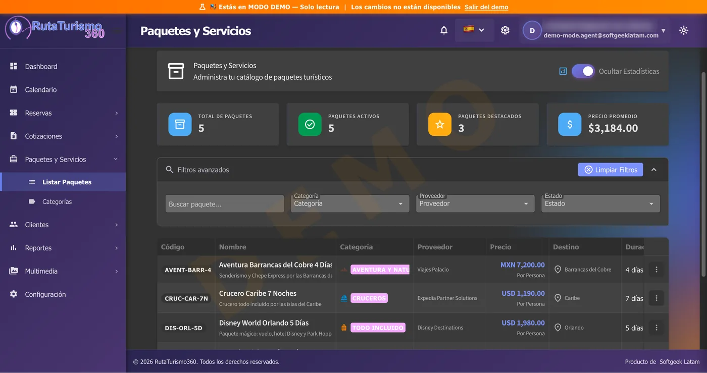 Paquetes y Servicios